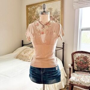 top‎  Y2K cream tan short sleeve top Rosio size medium going